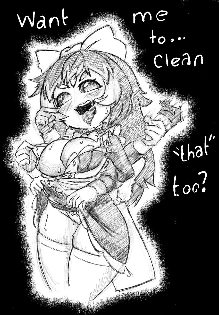 1girls 5_eyes 6_arms areola blush breasts creepi_(vtuber) discorded-joker english_text handjob_gesture huge_breasts indie_virtual_youtuber maid monochrome monster_girl nipple open_mouth solo spider_eyes spider_girl suggestive_gesture sweat talking_to_viewer text tongue tongue_out virtual_youtuber