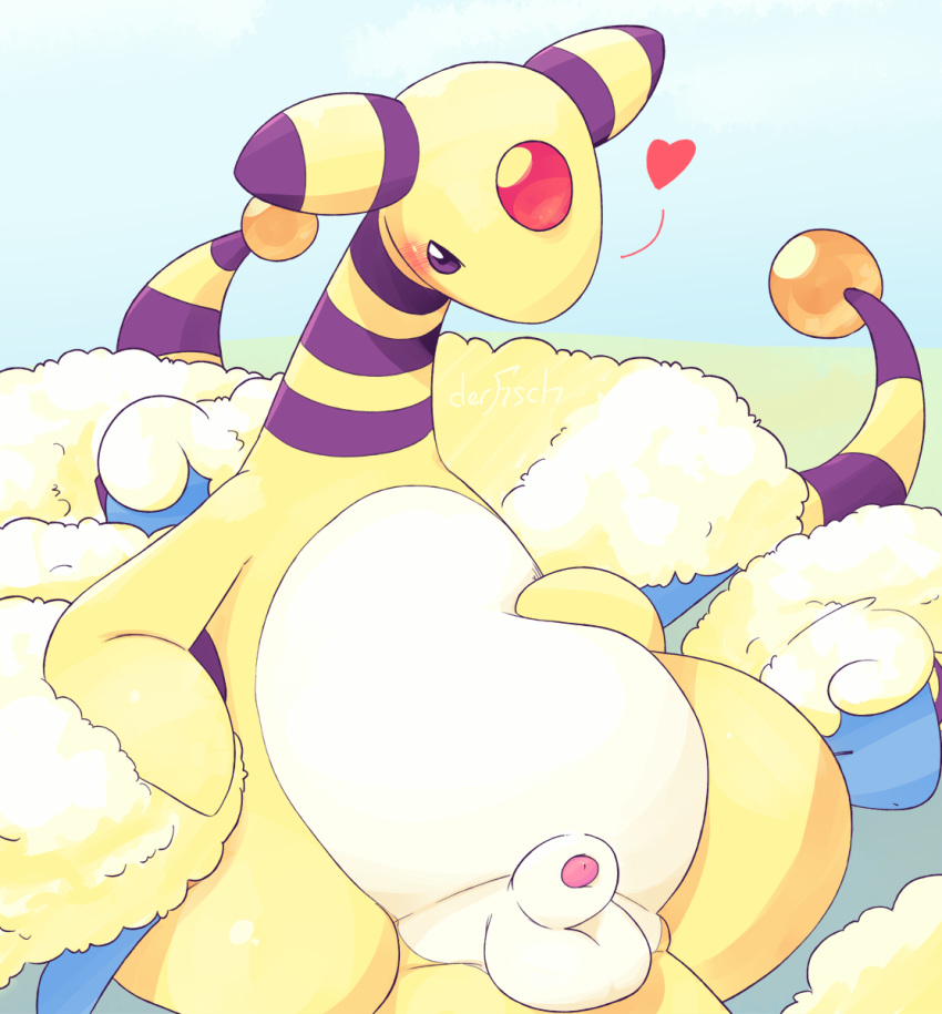 1boy afterglow_the_ampharos ambiguous_gender ampharos animal_genitalia big_testicles black_fur blue_fur blush caprine chubby closed_eyes derfisch fur furry group half-closed_eyes half-erect heart long_neck looking_at_viewer looking_down male male_only mammal mareep nintendo no_nipples outside penis penis_tip pokémon_(species) pokemon pokemon_(species) pokemon_gsc presenting purple_eyes sheath sheep simple_background sleeping slightly_chubby solo_focus testicles video_games white_fur yellow_fur