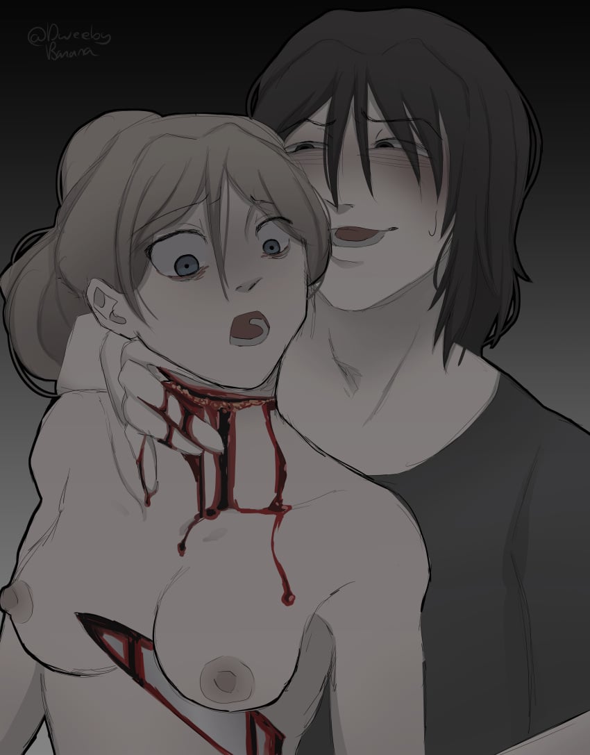 bleeding blood cut_neck gore guro knife knife_play murder neck_cutting sliced