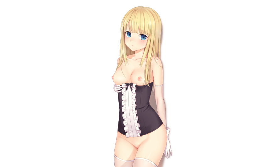 blonde_hair blue_eyes breasts edit female gloves long_hair n.g. nipples photoshop pussy thighhighs uncensored white