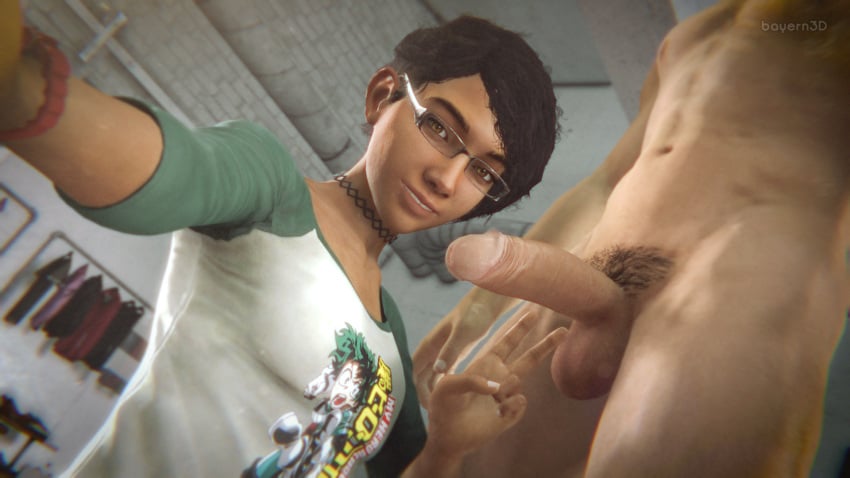 1boy 1girls 3d balls bayernsfm big_penis clementine_(the_walking_dead) clothed clothed_female clothed_female_nude_male female glasses interracial large_penis male male/female naked nude nude_male peace_sign selfie shirt the_walking_dead the_walking_dead:_a_new_frontier the_walking_dead_game v