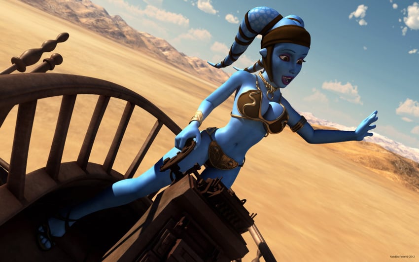 1girls 3d aayla_secura alien alien_girl armband artist_name bald bantha-ii_cargo_skiff bare_shoulders big_breasts blue_skin bracer busty choker cleavage clone_wars curvy day detailed_background eyelashes female female_only front_view headgear holding_object hourglass_figure humanoid jedi jedi_master kondaspeter looking_down mammal metal_bikini midriff outdoor outside pose posing purple_lips sandals shadow shiny shiny_skin shoes slave_bikini solo spread_legs spreading standing star_wars tatooine twi'lek voluptuous wide_hips yellow_eyes