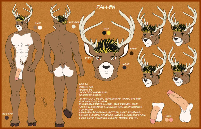 1boy 2018 abs anthro antlers big_butt black_hair blonde_hair buck dafallen0ne deer erection flaccid furry gammauzumaki male male_focus male_only muscles muscular nipples penis solo tattoo