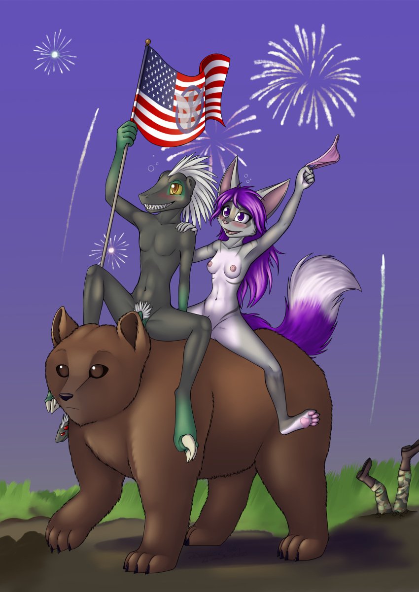 2018 anthro bear blush breasts canine cute digital_media_(artwork) dreamkeepers drunk duo eyelashes female fireworks fox fur furry grey_fur hair hal_adhil long_hair male mammal mancoin miri_rodgers multicolored_fur navel nipples nude open_mouth outside penis purple_eyes purple_hair putin reptile scalie signature simple_background small_breasts smile the_wayward_astronomer white_fur white_hair