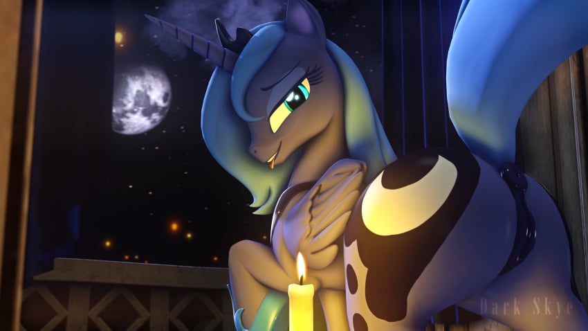 2018 3d absurd_res alicorn anatomically_correct anatomically_correct_pussy animal_genitalia animal_pussy anus ass big_butt darkskye_(artist) equine eyelashes female feral friendship_is_magic hair hi_res hooves horn horsepussy looking_back mammal my_little_pony princess_luna_(mlp) pussy solo source_filmmaker thick_thighs wings