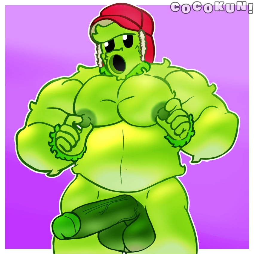 bara bara_tiddies bara_tits big_arms big_belly big_muscles big_nipples big_pecs cocokun! male_breasts male_only plant plants_vs_zombies plants_vs_zombies_2:_it's_about_time primal_peashooter_(pvz)