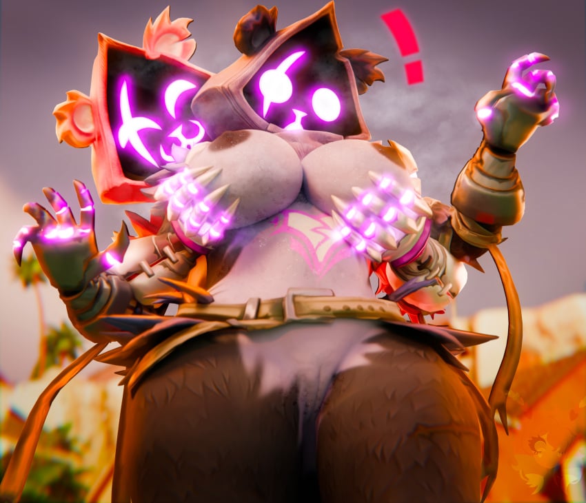 3d 3d_(artwork) absurd_res anthro bear big_breasts breasts bugafterdark digital_media_(artwork) epic_games eye_scar facial_scar female female/female fortnite fur genitals hi_res mammal nipples nude purple_body pussy raven_team_leader scar selfcest thick_thighs