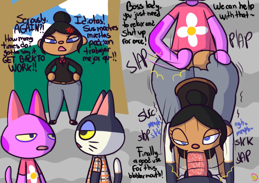 1girls 2022 2boys ambiguous_penetration angry animal_crossing anthro ass balls bent_over black_balls black_body black_clothing black_eyes black_footwear black_fur black_shirt black_shoes black_topwear blue_eyes bob_(animal_crossing) bottomwear brown_belt brown_body brown_clothing brown_skin butt_slap clothed clothed_sex clothing cloud comic dark-skinned_female dipstick_tail dom_to_sub domestic_cat english_text erection eyelashes featureless_hands felid feline felis fellatio female flower footwear forced forced_oral fucked_silly fur genitals grass grey_bottomwear grey_clothing grey_pants group group_sex hair hair_bun half-closed_eyes hand_on_butt hands_on_hips human instant_loss instant_loss_2koma interspecies klutzatdusk large_ass long_hair male male/female mammal markings motion_lines multicolored_body multicolored_fur narrowed_eyes nintendo onomatopoeia open_mouth oral oral_penetration pants penetration penile penis pink_clothing pink_inner_ear pink_penis pink_shirt pink_topwear plant pockets punchy_(animal_crossing) purple_body purple_fur questionable_consent ripped_clothes ripped_clothing role_reversal saliva saliva_on_penis sex shirt shoes sky slap slap_(sound_effect) slapping_ass sound_effects spanish_text spitroast spots spotted_body spotted_fur t-shirt tail tail_markings talking_to_another talking_to_partner text threesome tied_hair topwear torn_bottomwear torn_clothing torn_pants trio two_tone_body two_tone_fur villager_(animal_crossing) whiskers white_body white_fur wide_hips yellow_sclera