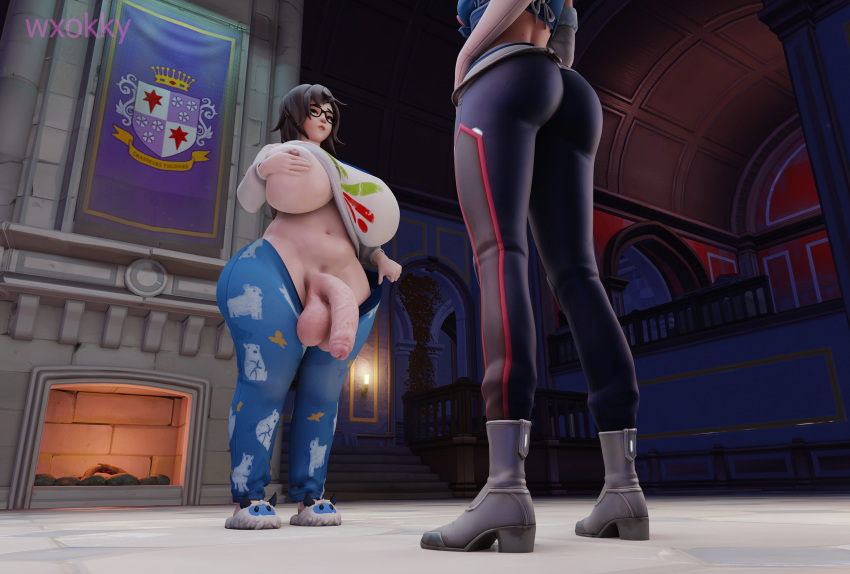 3d antifragile_dazzle big_balls big_penis chubby d.va eyewear flaccid futanari glasses le_sserafim mei_(overwatch) overwatch overwatch_2 self_upload tagme thick_thighs wide_hips wxokky