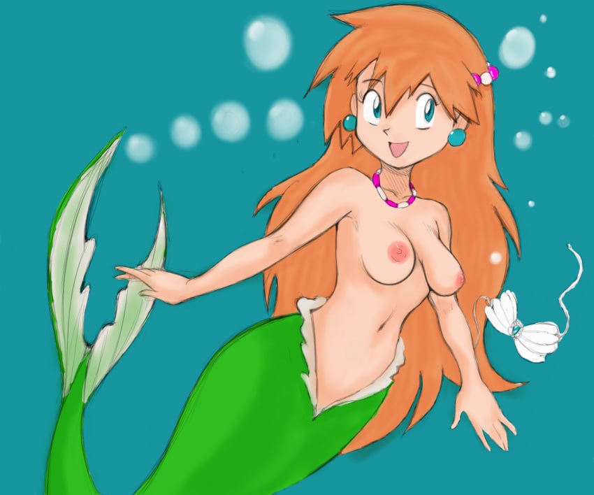 1girls 6:5 accessory alternate_species animal_humanoid areola blue_eyes bra breasts bubble clothing discarded_clothing ear_piercing eyebrows eyelashes female fish fish_humanoid fluffy_(artist) green_background green_body green_scales green_tail gym_leader hair hair_accessory humanoid humanoid_hands jewelry kasumi_(pokemon) long_hair marine marine_humanoid merfolk mermaidification navel necklace nintendo nipples nude open_mouth open_smile orange_hair pale_skin piercing pink_areola pink_nipples pink_tongue pokemon pokemon_trainer scales seashell_bra simple_background slim smile solo split_form swimming tail tongue underwater underwear water