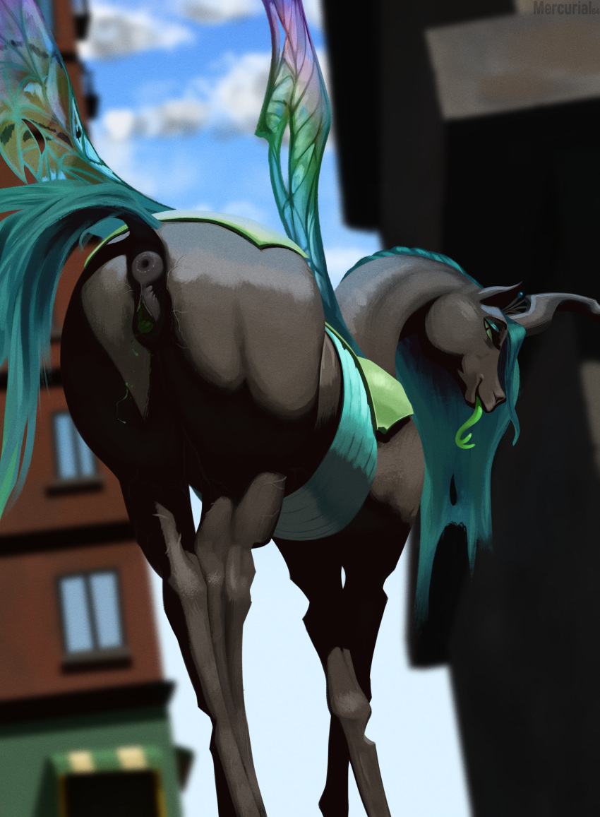 1girls 2022 anus ass big_ass black_body clitoral_winking clitoris equine_pussy female female_only feral feral_only friendship_is_magic gaping_pussy green_eyes horn insect_wings looking_at_viewer looking_back_at_viewer mercurial64 my_little_pony presenting presenting_hindquarters pussy pussy_juice pussy_juice_drip queen_chrysalis_(mlp) raised_tail tail tongue tongue_out veins wings