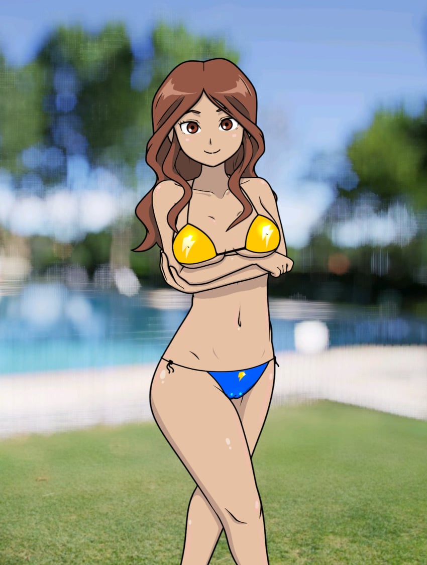 1girls big_breasts bikini breasts female female_only inazuma_eleven inazuma_eleven_(series) looking_at_viewer pool psycodraws raimon_natsumi seductive seductive_look solo solo_female solo_focus swimsuit