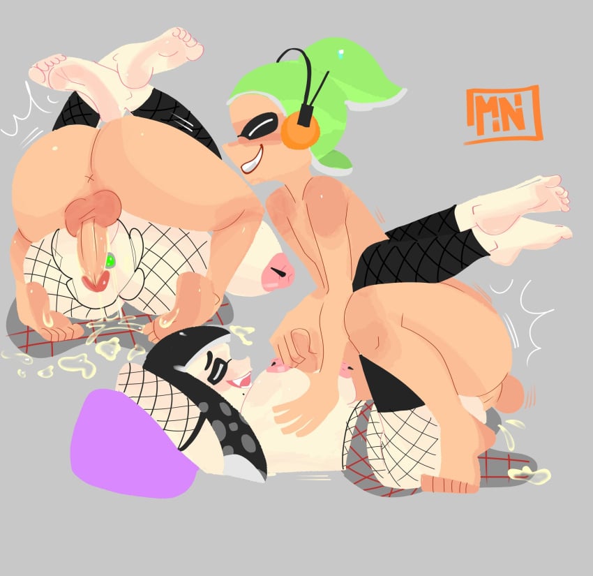 1boy 1boy1girl 1girls big_breasts goth goth_girl gothic gray_background inkling_boy inkling_girl mating_press mini_woomy nipple_piercing original_character penis sex skirt splatoon splatoon_3 vagina vaginal_penetration watermark