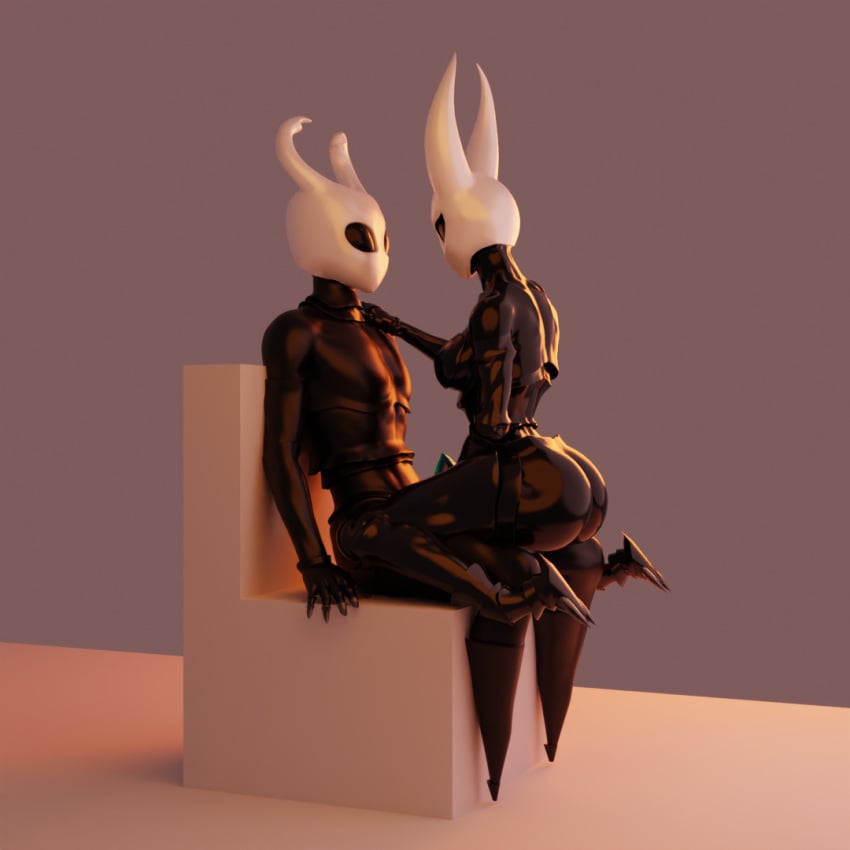 3d black_body bysamzan handjob hollow_knight hornet_(hollow_knight) khaki74 sitting_on_lap the_knight_(hollow_knight)