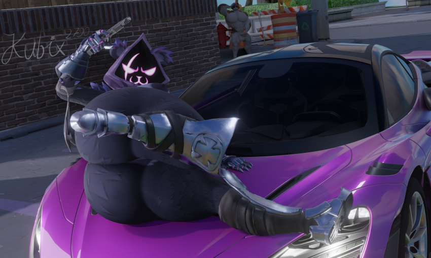 3d 3d_(artwork) anthro areola armor ass balls bear big_breasts big_butt bighotdaddycat breasts car clothing digital_media_(artwork) duo epic_games felid feline female fortnite gauntlets genitals gloves glowing glowing_eyes gun handwear hi_res huge_butt huge_hips huge_thighs humanoid lying male mammal nipples on_side penis ranged_weapon raven_team_leader thick_thighs vehicle weapon