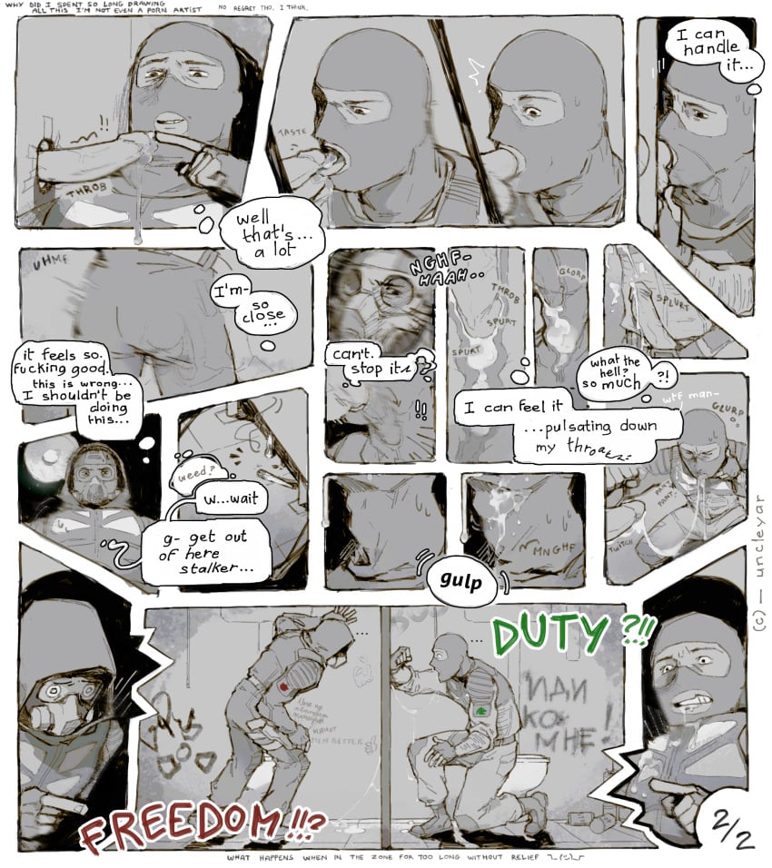 balaclava comic comic_page cum cum_drip cum_in_mouth cum_in_throat cum_on_body cum_string cum_while_forced deepthroat drugs excessive_cum excessive_precum gas_mask gay glory_hole hands-free horny military_uniform post_nut_clarity precum s.t.a.l.k.e.r. swallowing throat_bulge throat_fuck unwanted_cumshot x-ray