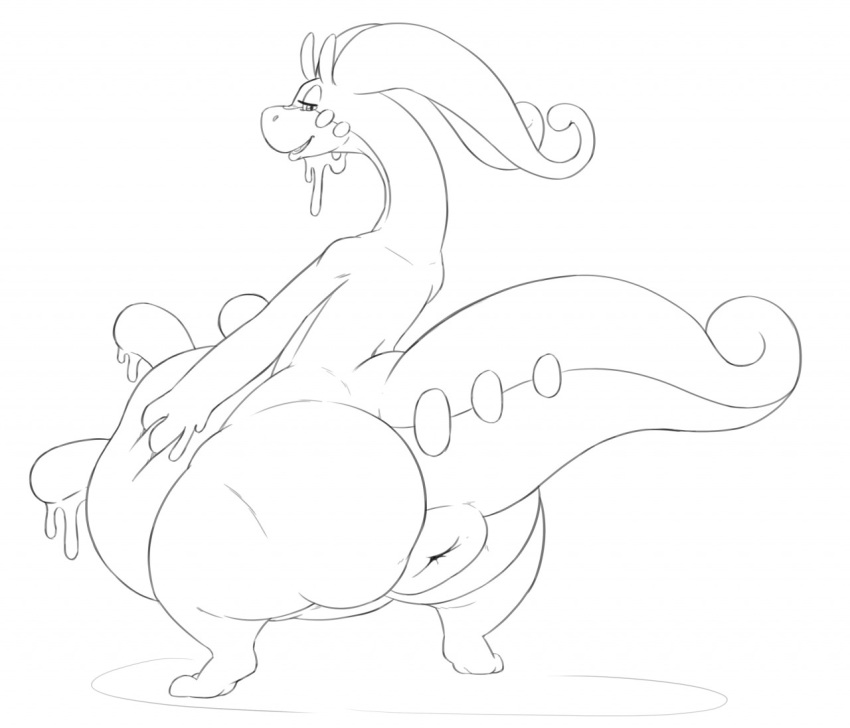 2018 ambiguous_gender antennae anus ass back big_anus big_ass big_tail big_udders black_and_white chubby dragon feet feral full-length_portrait goodra half-closed_eyes huge_ass huge_udders hyper hyper_anus hyper_udders lactating long_neck looking_at_viewer looking_back milk min monochrome nintendo nude pokémon_(species) pokemon pokemon_(species) pokemon_xy portrait presenting puffy_anus scalie simple_background sketch slime smile solo standing teats thick_tail thick_thighs udders video_games wet white_background wide_hips