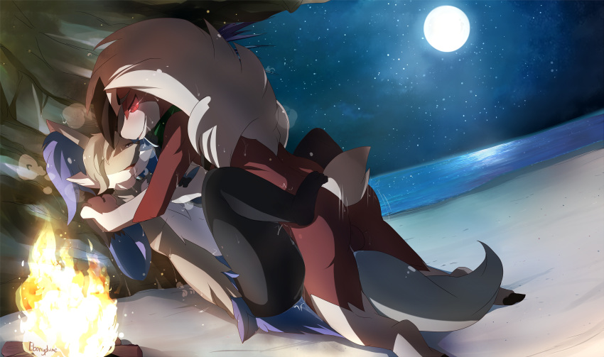 3_toes absurd_res alternate_color ambiguous_penetration anus beach black_fur blue_fur blush campfire claws conditional_dnp delphox detailed_background duo ebonyplume eye_contact female fluffy fluffy_tail fur hand_holding heavy_breathing highres huff lycanroc lying male male_penetrating midnight_lycanroc missionary_position moonlight night nintendo on_back original_character outside penetration pokémon_(species) pokemon pokemon_sm red_eyes red_fur sand sea seaside sex short_tail spread_legs spreading star straight sweat tan_fur testicles toes video_games water white_fur