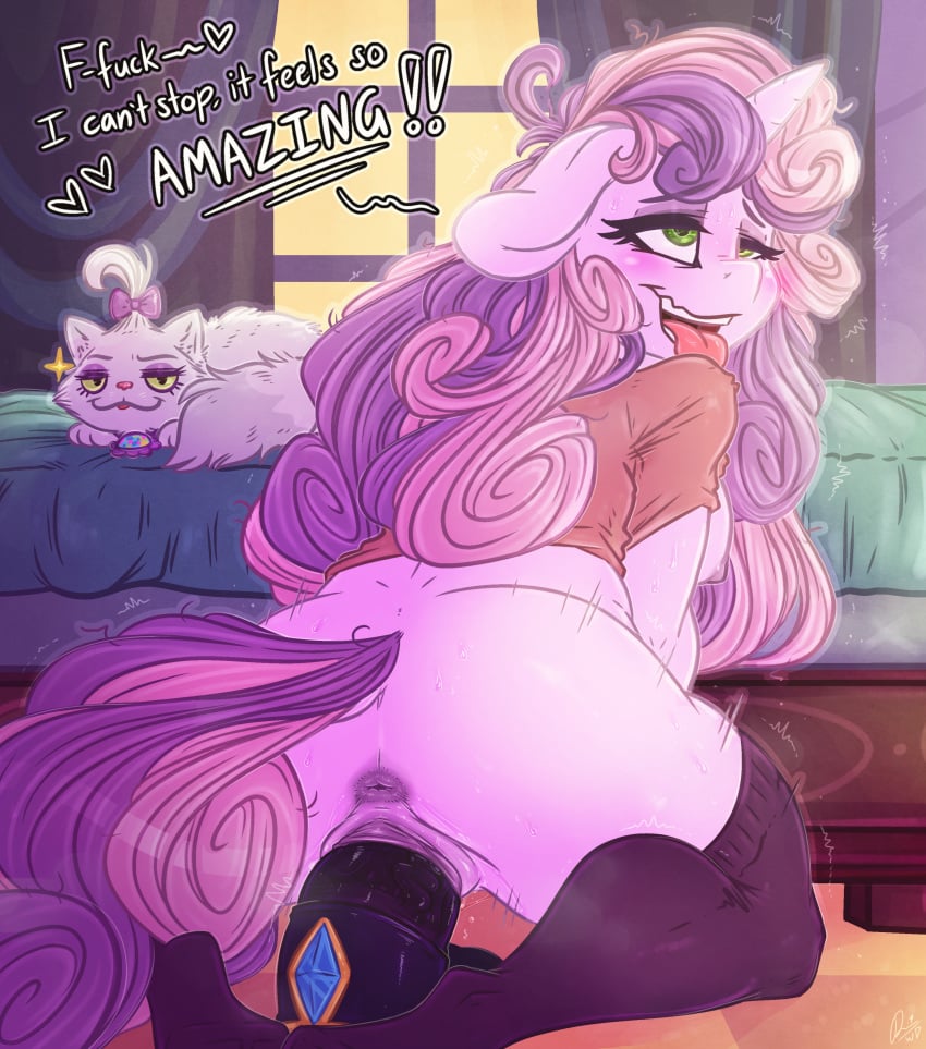 2018 absurd_res aged_up anthro anus ass bed bedroom being_watched breasts clothing dialogue digital_media_(artwork) dildo dildo_sitting dimwitdog duo english_text equine feline female friendship_is_magic fur green_eyes hair hair_on_head half-closed_eyes hasbro hi_res horn inside legwear long_hair looking_pleasured mammal masturbation motion_lines multicolored_hair my_little_pony nipples opalescence_(mlp) penetration pussy pussy_juice sex_toy signature sweetie_belle_(mlp) text tongue tongue_out two_tone_hair unicorn vaginal_penetration white_fur window