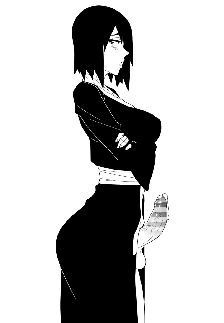 1futa big_breasts big_penis black_hair blush boruto:_naruto_next_generations breasts cum cum_trail cumshot erection futa_only futanari intersex khexxi milf monochrome naruto naruto_shippuden nipples penis shizune solo solo_futa yukata