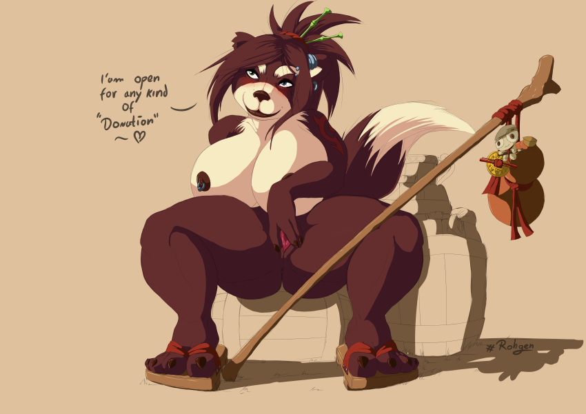 1girls absurdres anthro ass bear breasts female furry highres huge_breasts humanoid large_breasts mammal maylee nipple_piercing nipples panda pandaren piercing pussy pussy_juice rohgen slightly_chubby solo spread_legs spread_pussy spreading warcraft