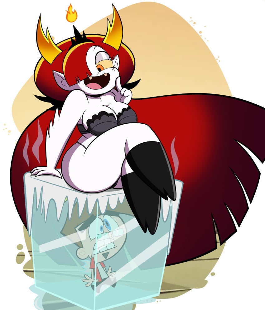 ass big_ass big_breasts big_hair bikini black_bikini breasts cleavage cube disney disney_channel disney_xd female frozen grimphantom heartlessslayer hekapoo ice ice_cube large_ass lingerie looking_down male ryan_(heartlessslayer) ryan_walsh star_vs_the_forces_of_evil stuck_in_ice thick_thighs very_long_hair white_background