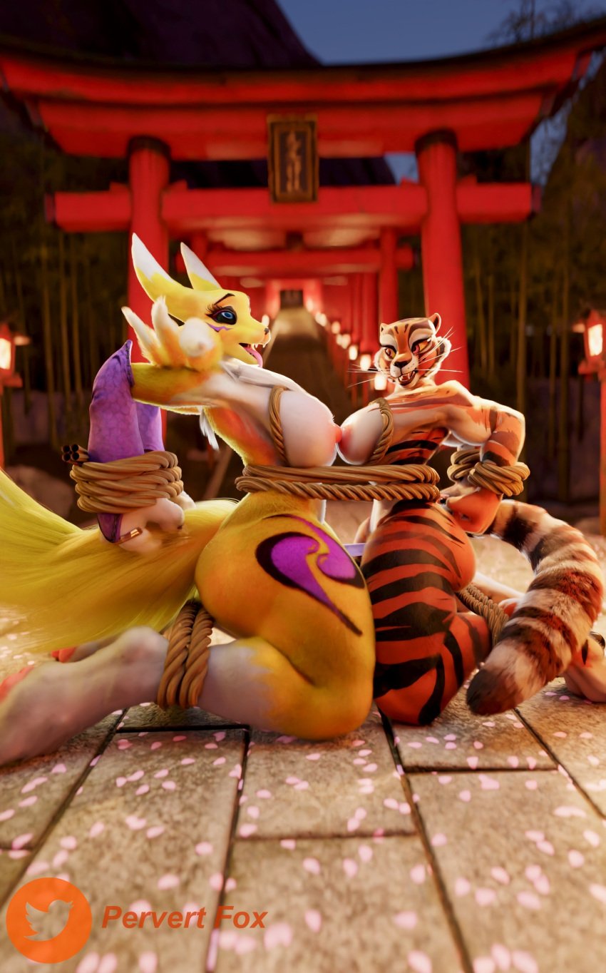 2girls 3d 3d_(artwork) 
 big_breasts blender blender_(software) breasts digimon digimon_tamers female female/female kung_fu_panda master_tigress nude nude_female pervert99 renamon renamon_(pictisculpts) ropes