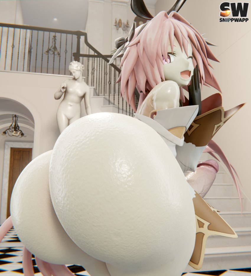 1boy 3d 3d_(artwork) artist_logo ass ass_bigger_than_head ass_focus astolfo_(fate) behind_view big_ass big_butt big_penis blender blender_(software) blender_eevee bottom_heavy bottomless bubble_ass bubble_butt bunny_ears caked_up curvy curvy_body curvy_male dat_ass dumptruck_ass fate/apocrypha fate/grand_order fate_(series) femboy hair_ribbon huge_ass huge_cock huge_penis large_ass large_penis long_sleeves looking_at_viewer male male_only otoko_no_ko penis pink_hair smile smiling smiling_at_viewer smug smug_face snippwapp solo_male thick_ass thick_thighs trap type-moon wide_hips