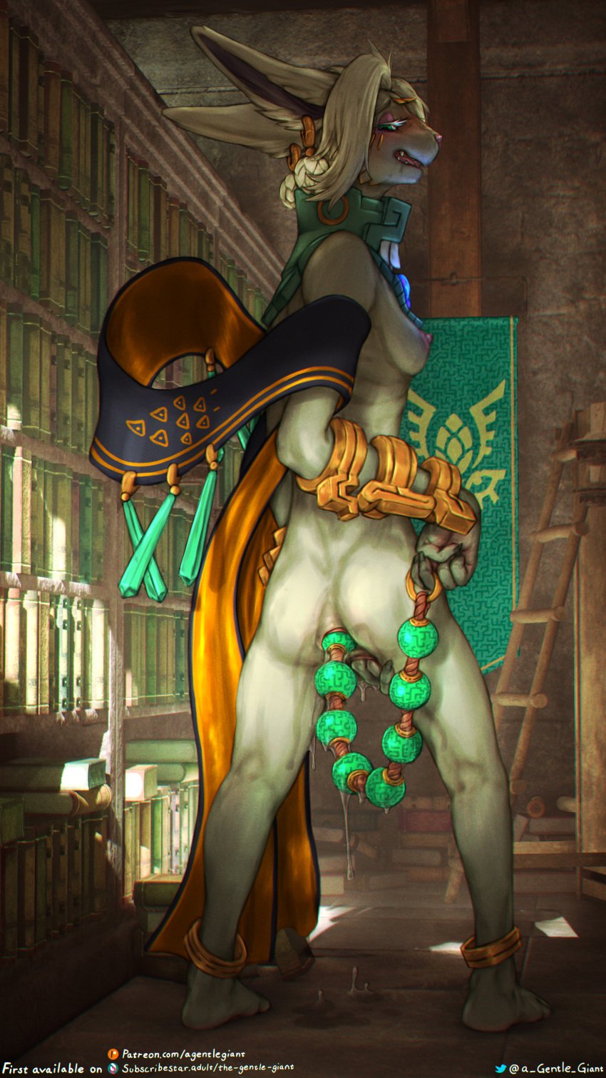 absurd_res anal anal_beads anal_beads_in_ass anal_sex anklet anthro anthro_penetrated anus areola blush breasts claws ear_piercing ear_ring female female_penetrated finger_claws full-length_portrait green_eyes grey_body hair hi_res inside jewelry masturbation mineru nintendo nipples object_in_ass penetration piercing pink_areola pink_nipples plantigrade portrait ring_piercing sex_toy sex_toy_in_ass sex_toy_insertion slim_anthro slim_female solo standing tears_of_the_kingdom the_gentle_giant the_legend_of_zelda vaginal_masturbation vaginal_penetration white_hair zonai