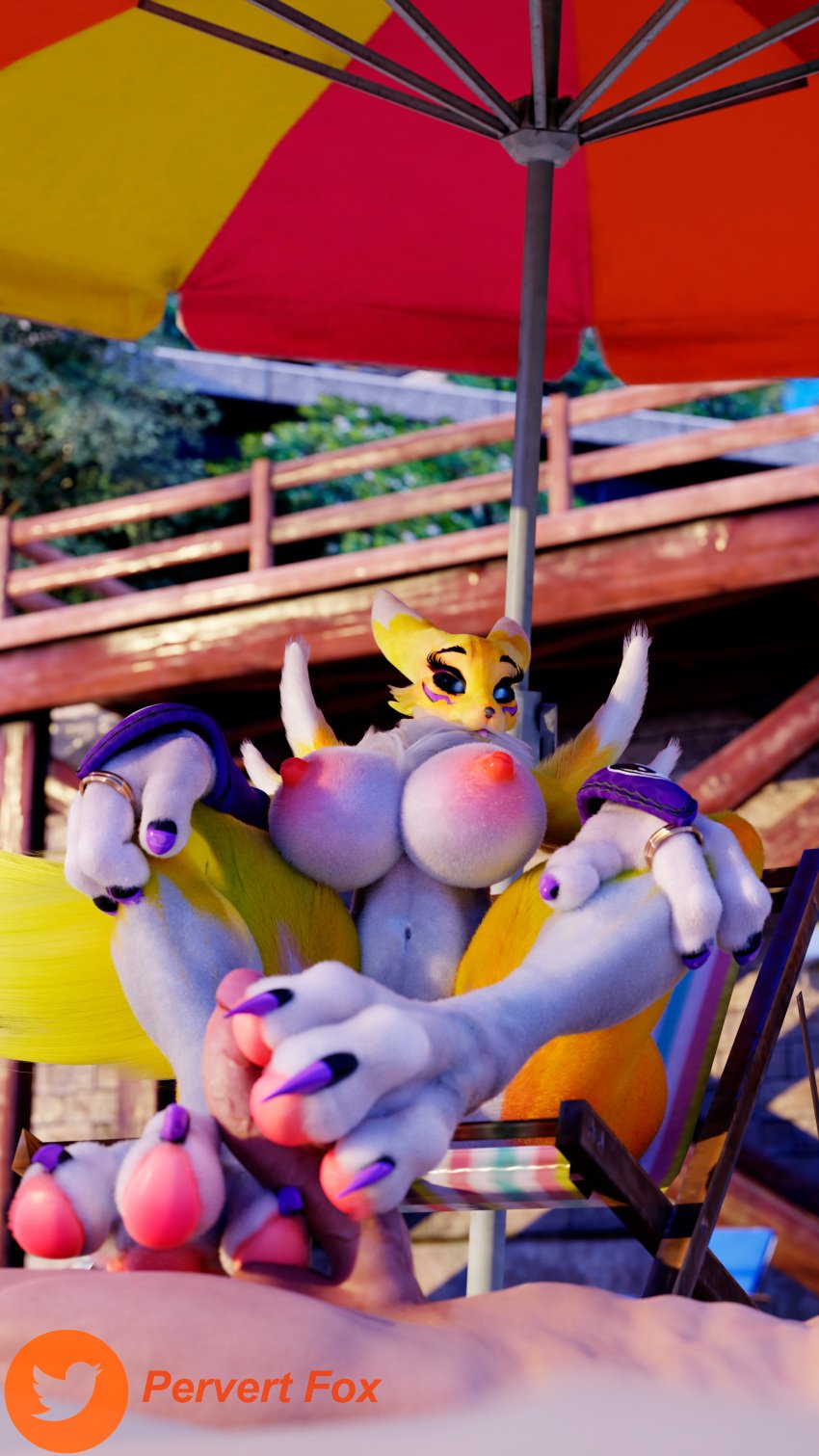 3d 3d_(artwork) beach big_breasts blender breasts dick digimon digimon_(species) digimon_tamers feet_up female furry male male/female nude nude_female pervert99 pussy renamon renamon_(pictisculpts)