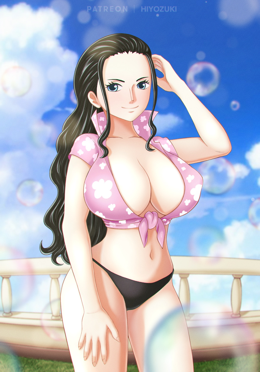 1girls bare_arms bare_legs bare_shoulders bare_thighs big_breasts bikini bikini_bottom bikini_top black_hair blue_eyes clothed clothing color female female_focus female_only hi_res hiyozuki large_breasts light-skinned_female light_skin long_hair looking_at_viewer nico_robin one_piece shounen_jump solo solo_female tagme thick_thighs