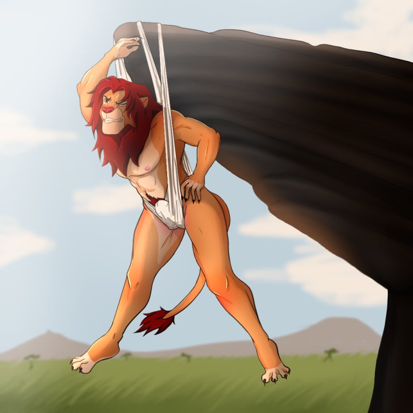 anthro anthrofied barefoot briefs briefs_pull bulge clenched_teeth clothing clothing_pull detailed_bulge disney feet felid hand_on_hip hanging_wedgie ikamcam lion male mammal one_eye_closed pantherine pride_rock pridelands savanna simba_(the_lion_king) solo solo_male stretched_briefs stretched_underwear suspension tail teeth the_lion_king underwear underwear_pull wedgie wedgie_fetish white_briefs white_clothing white_underwear