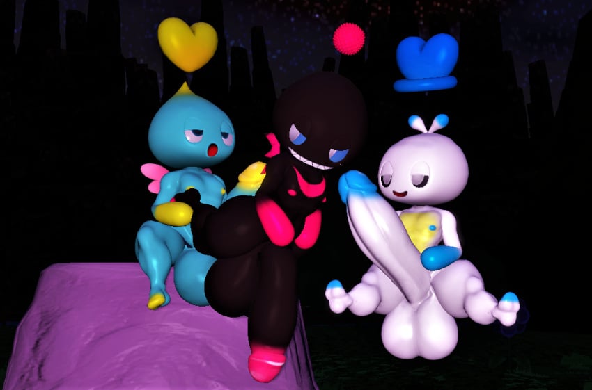 3boys 3d antenna anthro anthro_on_anthro ass assjob ball balls big_balls big_penis black_body black_eyes blue_body blue_eyes bottom_heavy chao_(sonic) dark_chao demon_wings erect erect_penis erection evil_eyes evil_grin flying flying_sex furry furry_only gay half-closed_eyes halo heart hero_chao hot_dogging looking_pleasured male male_only mischievous_smile night nipples outdoors outside penis rock shortstack sitting sonic_(series) sonic_the_hedgehog_(series) spread_legs teasing white_body wings yaoi