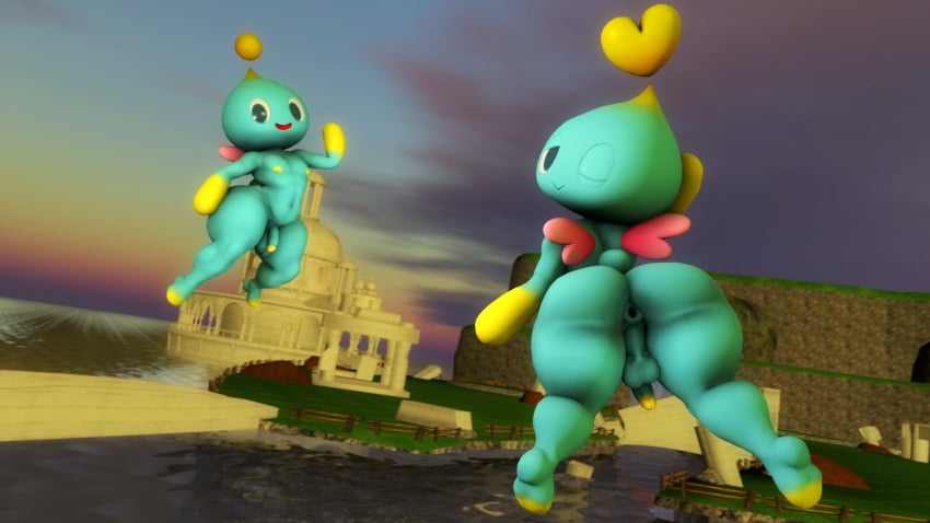 2021 2boys 3d antenna anus ass ass_focus ball balls big_ass blue_body blue_eyes building chao_(sonic) closed_mouth cute dat_ass flaccid flaccid_penis flying half-closed_eyes heart island male male_only navel nipples no_sex nude open_mouth outdoors outside penis ruins sonic_(series) sonic_the_hedgehog_(series) source_filmmaker sunset tail wings wink