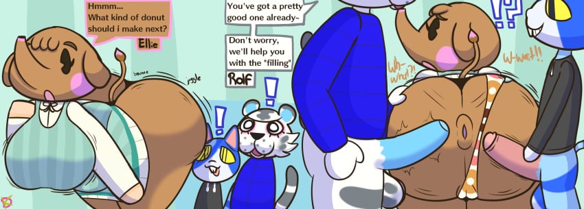 against_surface against_wall animal_crossing anthro ass balls bent_over big_balls big_breasts big_butt bouncing_butt breasts clothed clothing clothing_aside domestic_cat elephant elephantid ellie_(animal_crossing) felid feline felis female genitals group hi_res huge_butt imminent_anal imminent_sex instant_loss_2koma klutzatdusk looking_back male male/female mammal moe_(animal_crossing) nintendo oblivious pantherine panties panties_aside presenting proboscidean public public_sex questionable_consent rolf_(animal_crossing) sex shocked size_difference slightly_chubby slightly_chubby_female surprised_expression tiger trio underwear underwear_aside upskirt