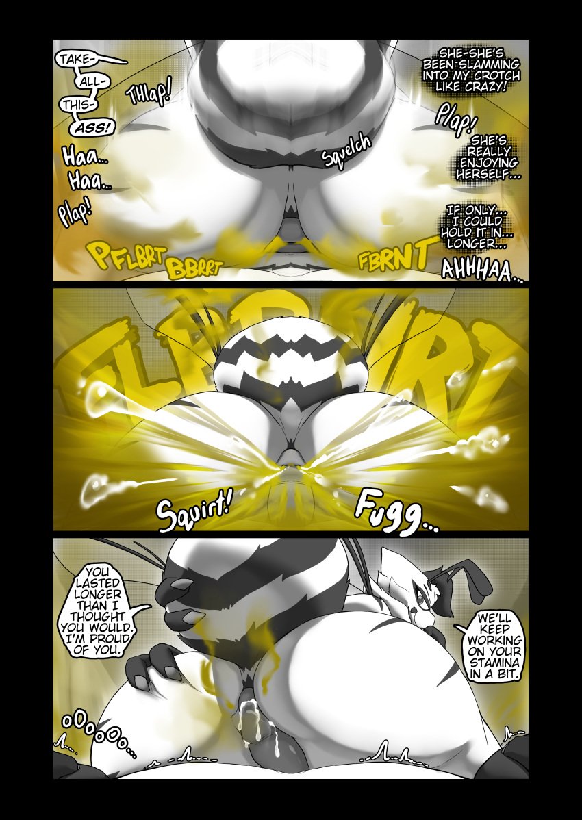 2_fingers absurd_res antennae_(anatomy) anthro arthropod bee black_and_white bodily_fluids claws comic cum dialogue dominant dominant_female duo ejaculation english_text fart fart_cloud fart_fetish farting_female farting_on_another farting_on_dick farting_on_male farting_on_penis female female_farting fingers first_person_view gassy genital_fluids genitals heather_(soomir) hectar_(soomir) hi_res hymenopteran insects larger_female looking_at_another looking_at_partner looking_back looking_back_at_another looking_back_at_partner male male/female monochrome nude nude_anthro nude_female nude_male penis plap sex size_difference soomir speech_bubble stinger stinger_tail tail text thought_bubble thoughts wings