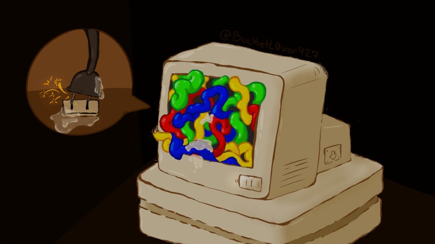 bucketl0ver427 computer computer_monitor cum cum_inside narrator_(the_stanley_parable) sparks the_stanley_parable wires