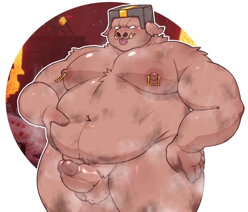 2025 a_minecraft_movie anthro armor balls belly digital_media_(artwork) dirty_fur dirty_talk domestic_pig fur general_chungus genitals headgear headgear_only helmet helmet_only hi_res holding_belly male mammal microsoft mightyoceano minecraft mojang nipple_piercing nipples overweight overweight_anthro overweight_male penis piercing piglin solo suid suine sus_(pig) tongue tongue_out tusks xbox_game_studios
