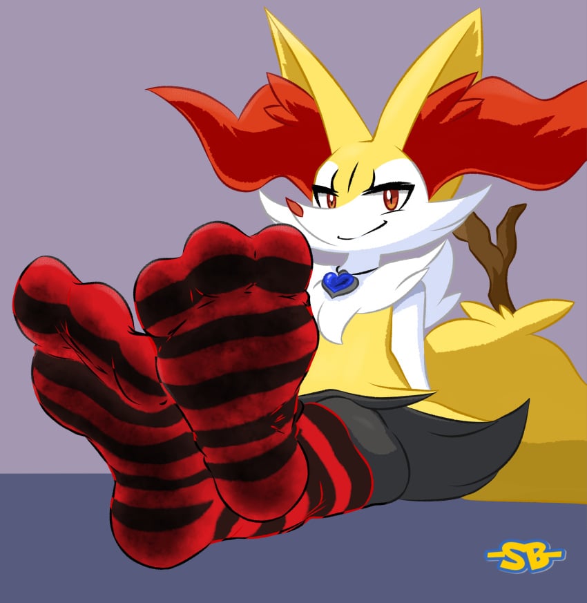 3_toes absurd_res anthro anthrofied arm_support arm_tuft artist_name backward_arm_support bedroom_eyes big_ears big_tail biped black_body black_clothing black_footwear black_fur black_socks bodily_fluids braixen canid canine cheek_tuft closed_smile clothed clothing crossed_ankles digital_drawing_(artwork) digital_media_(artwork) dirty dirty_clothing dirty_socks eyelashes facial_tuft feet feet_together feet_up female female_anthro firefox_(braixfire) foot_fetish foot_focus footwear foreshortening front_view fur furry generation_6_pokemon half-closed_eyes happy heart_pendant hi_res hindpaw hip_tuft inner_ear_fluff inviting jewelry legwear looking_at_viewer mammal mouth_closed multicolored_body narrowed_eyes naughty_face necklace nintendo pattern_clothing pattern_footwear pattern_legwear pattern_socks paws pendant perspective plantigrade pokemon pokemon_(species) pokemorph presenting red_clothing red_eyes red_footwear red_nose red_socks relaxing seductive shoulder_tuft signified-blue simple_background smile smiling_at_viewer smirk socks soles solo stick striped_clothing striped_footwear striped_socks stripes sweat sweaty_feet tail teasing text thick_eyelashes toes tuft white_body white_fur yellow_body yellow_fur