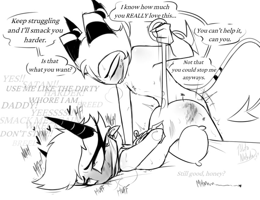 2025 2_horns ambiguous_penetration arms_tied bent_over black_text blush bodily_fluids bondage bondage bound breasts breath closed_eyes cloth_gag daddy_kink demon demon_humanoid dialogue dirty_talk dominant dominant_male duo english_text eye_roll eyelashes featureless_chest female female_humanoid female_penetrated freckled_face freckles gag gagged greyscale hair hands_behind_back heart_symbol hearts_around_head helluva_boss horn humanoid humanoid_on_humanoid humanoid_penetrated humanoid_penetrating humanoid_penetrating_humanoid imp inner_monologue intraspecies leaning leaning_forward male male/female male_humanoid male_penetrating male_penetrating_female masochism medium_breasts millie_(helluva_boss) moan monochrome moxxie_(helluva_boss) not_furry nude nude_female nude_humanoid nude_male panting penetration penile penile_penetration pillow pinned potatonebula rape_play rough_sex sex short_hair smile smirk spade_tail spank_marks speech_bubble striped_horn stripes submissive submissive_female sweat sweaty_face tail tail_grab tail_pull talking_to_another talking_to_partner text thinking three-quarter_view thrusting wide_eyed