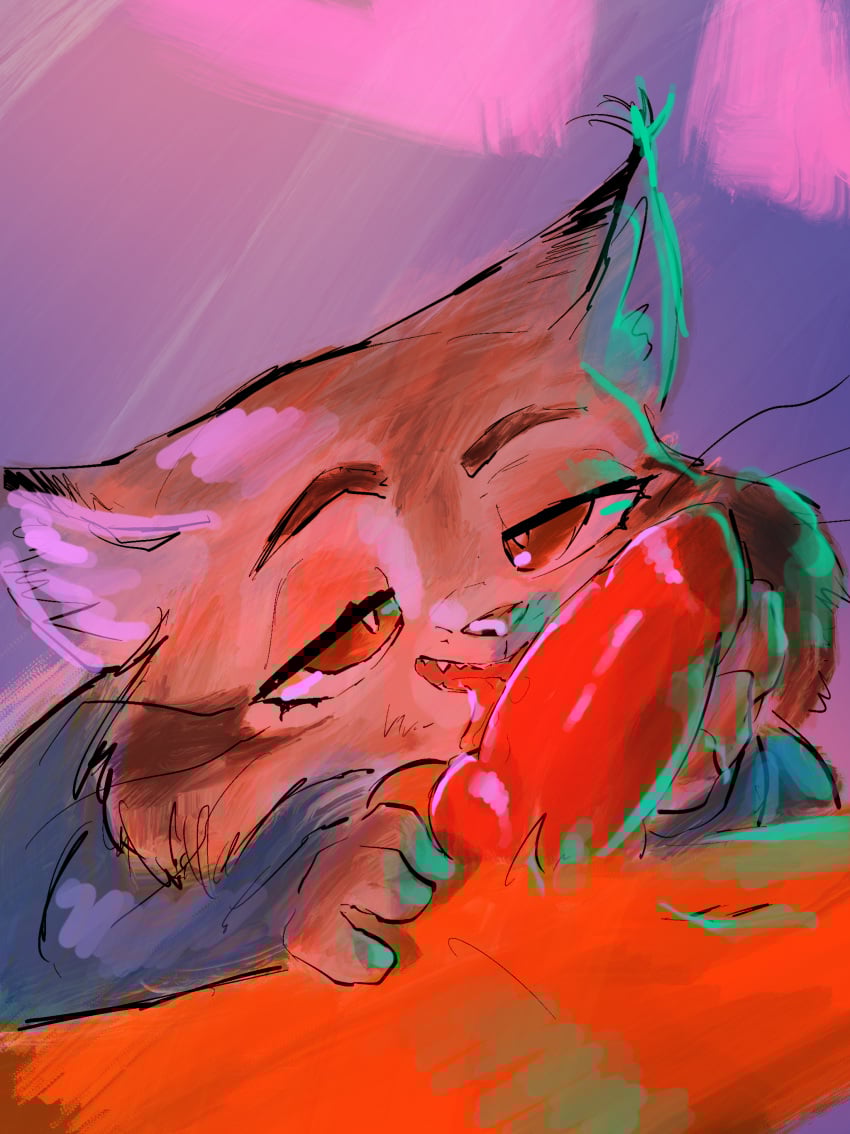 absurd_res ambiguous_gender anthro balls canid canine character_request clothing digital_media_(artwork) disney duo erection felid feline fox fur genitals godforgiveme4 hi_res licking lynx male mammal nick_wilde nude oral penile penis penis_lick sex tongue zootopia