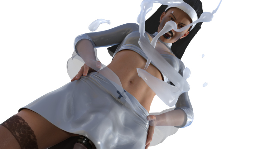 1futa 3d black_lipstick bottomless_skirt cum cum_drip daz3d dickgirl flaccid futa_only futanari hurt_me intersex latex nun nun_futa penis penis_out penis_under_clothes penis_under_skirt skirt tagme transparent_background