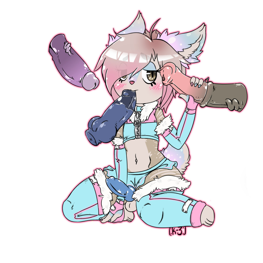 anthro arm_warmers armwear blonde_hair blush canine chibi clothed clothing crossdressing cute equine fluffy girly hair handjob highs horse hybrid legwear male mammal oral penis sex skye_(skyebubblez) socks yaoi