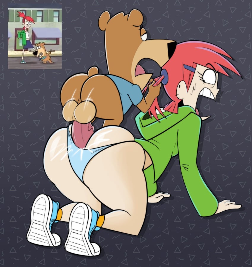 all_fours anal anal_sex angry_face bear big_balls big_butt big_penis boo_boo_bear cartoon_network foster's_home_for_imaginary_friends frankie_foster interspecies looking_back panties partially_clothed red_eyes tagme tied_hair vaz0v yogi_bear