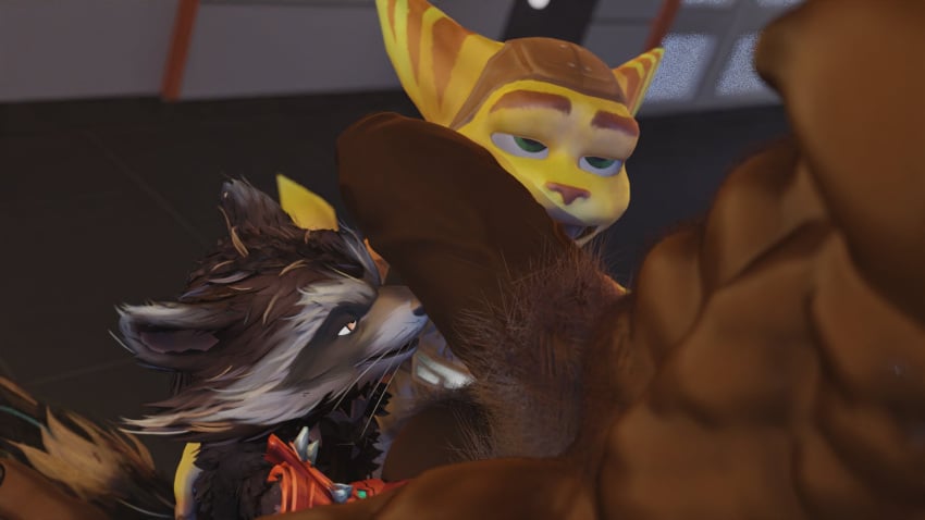 3d_(artwork) ambiguous_species anthro armor balls bedroom_eyes bottomless bottomless_male clothed clothing detailed_background digital_media_(artwork) ears_up foreskin genitals group guardians_of_the_galaxy headgear hi_res kneeling_oral_position lombax male male/male mammal marvel muscular muscular_male narrowed_eyes nipples pecs penis penis_on_face penis_sniffing procyonid pubes raccoon ratchet_(ratchet_and_clank) ratchet_and_clank rocket_raccoon seductive size_difference sniffing sony_corporation sony_interactive_entertainment sunkevin5885 tail trio uncircumcised vein veiny_penis whiskers
