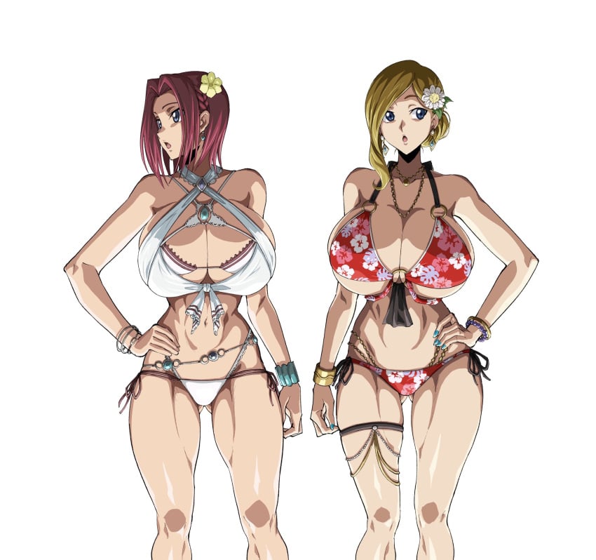2girls big_ass big_breasts big_butt big_thighs bikini blonde_female blonde_hair blonde_hair_female breasts breasts_bigger_than_head bubble_ass bubble_butt code_geass dumptruck_ass dumptruck_butt female female_focus female_only green_eyes huge_ass huge_boobs huge_breasts huge_butt huge_thighs iwao178 kallen_stadtfeld large_ass large_breasts large_butt long_hair looking_back massive_ass massive_butt milly_ashford poolside red_hair swimming_pool swimsuit