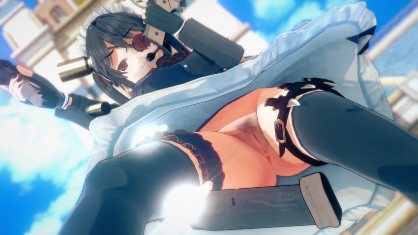 3d 3d_(artwork) 3d_render anus ass below_view belt black_hair bullet_casings case church clitoris combat dual_wielding eyepatch garbarato gun guns headphones knife koikatsu magazine magazine_(gun) maid maid_headdress maid_outfit maid_uniform microphone no_panties original original_character pistol pistol_in_hand pistols pubic_hair pussy pussy_focus pussy_peek recharging red_eyes scarlet_rosegrayve scene sharp_teeth shooting short_hair skirt stockings thigh_belt thigh_highs thighhighs thighs under_skirt