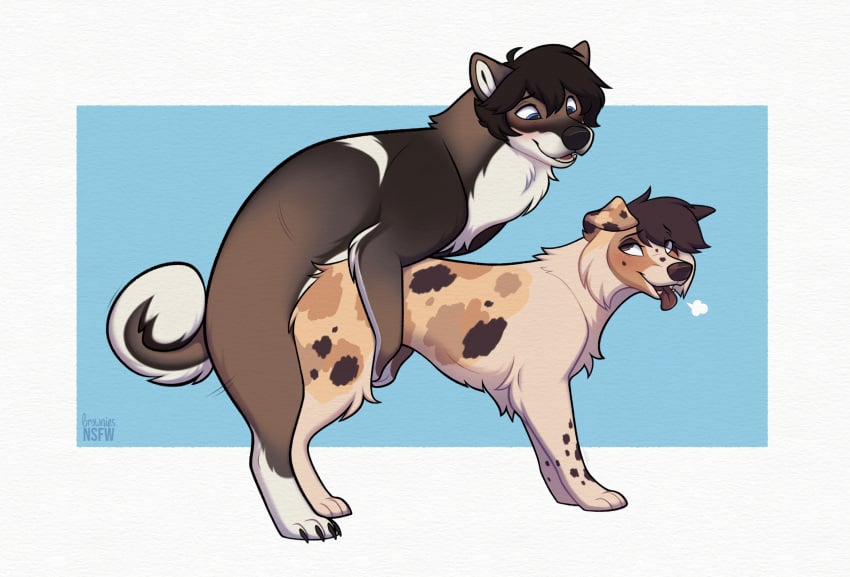blush browniesnsfw canid canine canis claws domestic_dog duo eye_contact female feral feral_on_feral from_behind_position hi_res looking_at_another male male/female mammal mounting open_mouth open_smile sex side_view smile tongue tongue_out