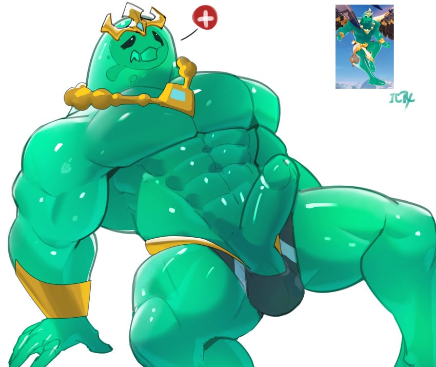 1boy absurd_res anthro bracelet clothing crown cxcxxcxxxx epic_games fortnite genitals goo_creature goo_humanoid headgear hi_res humanoid jewelry male male_only moobs muscular muscular_male necklace pecs penis penis_out_of_underwear poseidon_(fortnite) rippley sad solo teal_body underwear