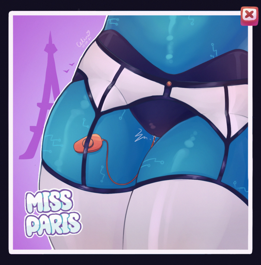 blue_body miss_paris(there_is_no_game_wrong_dimension) robot robot_girl theporceline there_is_no_game_wrong_dimension thighhighs thighs vibrator vibrator_in_pussy